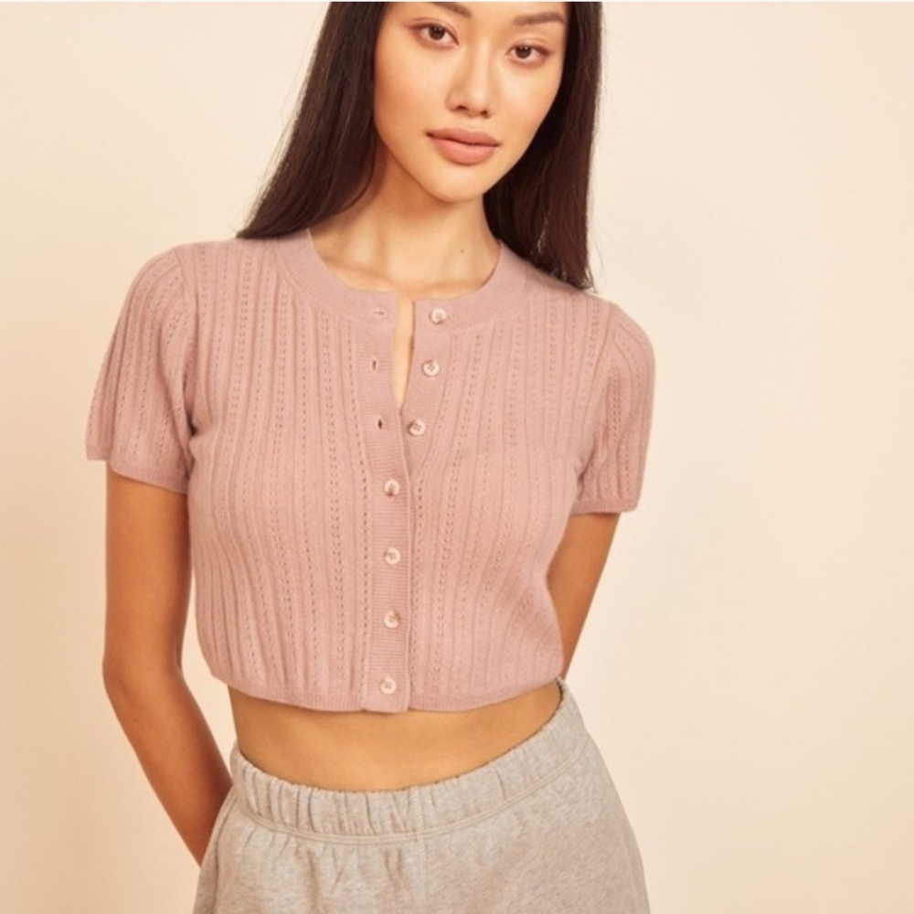 Reformation Germaine Crop Cardigan S Cashmere Serenade Pink Sweater Short Sleeve